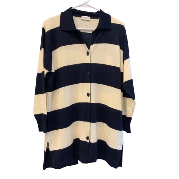 Rodier Paris  vintage womens cardigan/ jacket  navy white  wide stripe - Picture 1 of 11